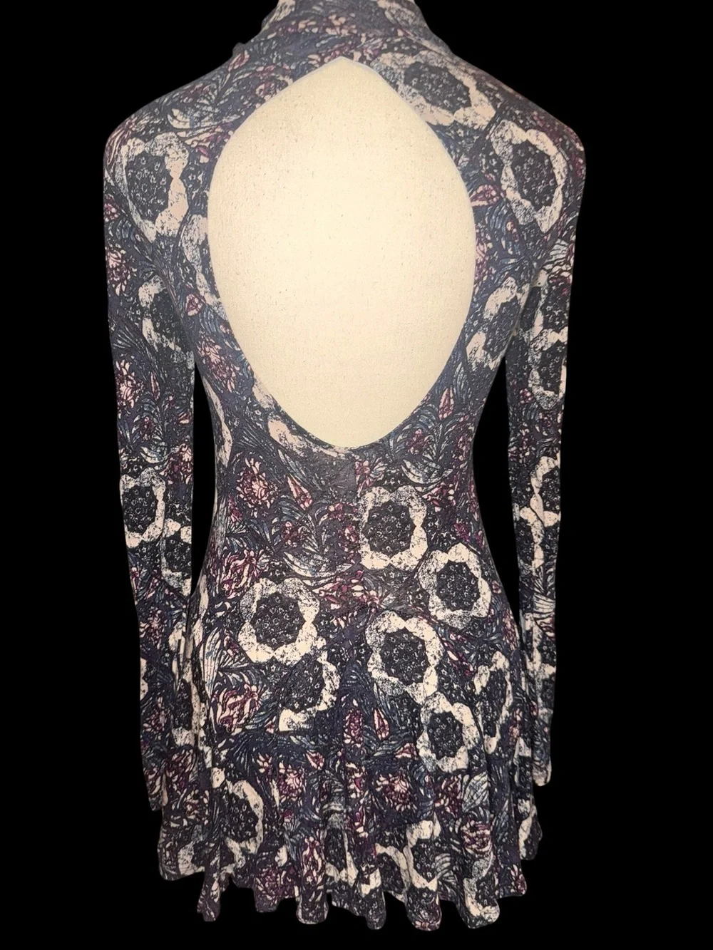 Free People Annabelle Tunic Mini Dress Womens XS Plum Open Back High Neck Boho